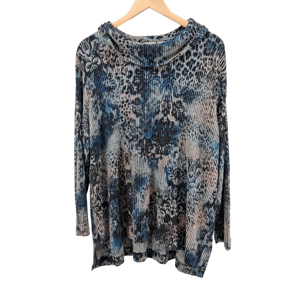 Chicos‎ Zenergy Womens Sz 3P (XL) Petite Cowl Neck Ribbed Knit Top Animal Print
